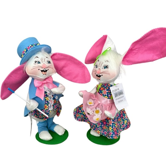 2 Annalee 12" Easter Parade Boy And Girl Bunny Rabbit In Blue Felt NWT 2019-2020 - Picture 11 of 16